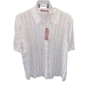 Traffic People Telling Stories Silk Cotton Top XL White Buttons New Short Sleeve